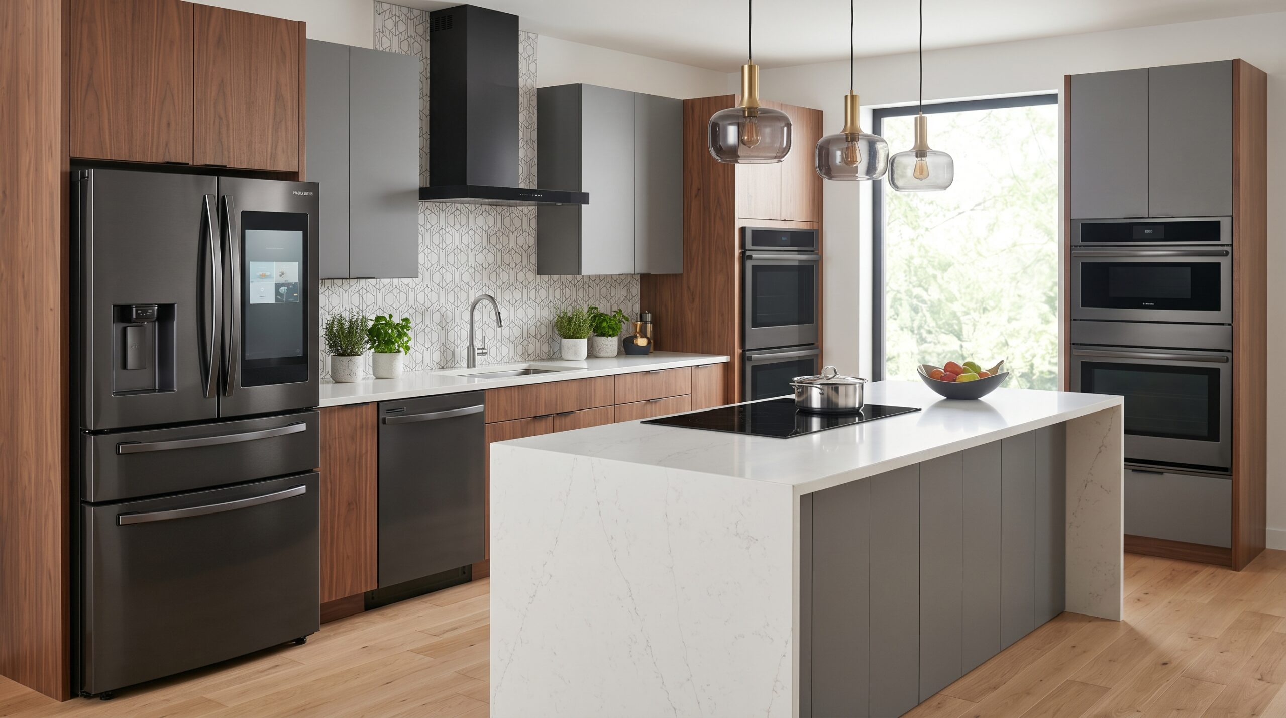 kitchen with sleek stylish energy-efficient appliances